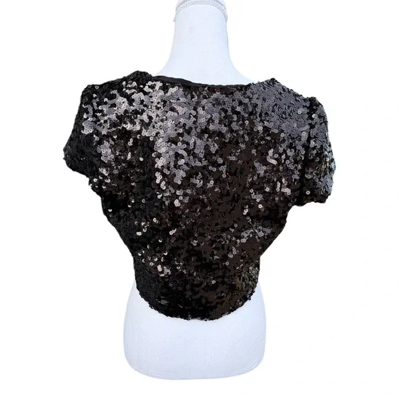 Y2k Betsey Johnson Vintage Women's LARGE Black Sequined Short-Sleeve Crop Jacket - Picture 9 of 12